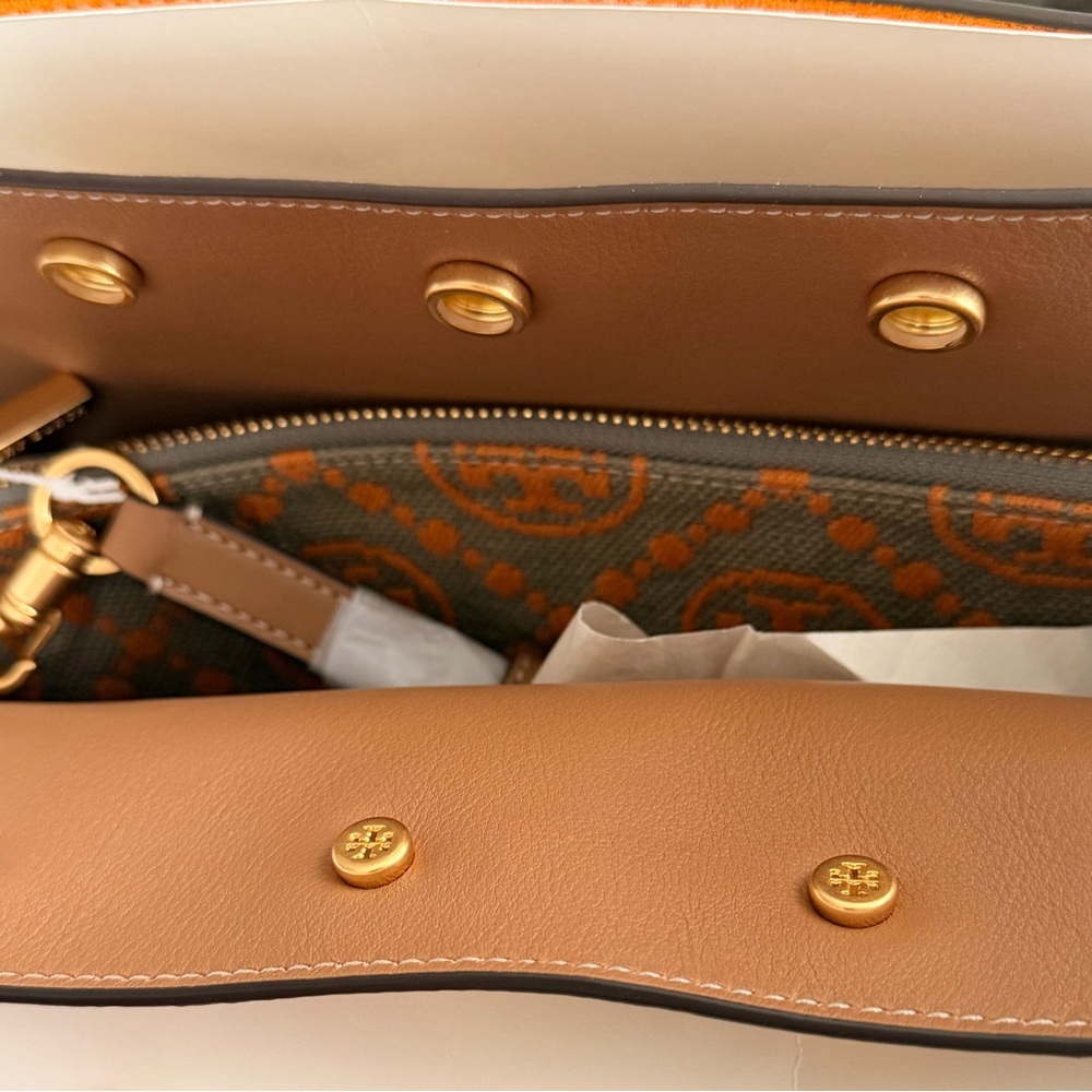 Tory Burch Cream and Tan Structured Satchel with Gold Hardware - Picture 13 of 16